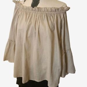 Forgotten Grace Womens Plus Size Elegant Off-Shoulder Cream Blouse Size XXL